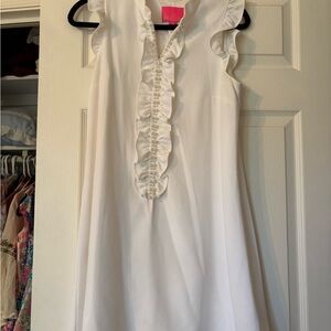 Lilly Pulitzer White Ruffle Pearl-Trim Sleeveless Dress